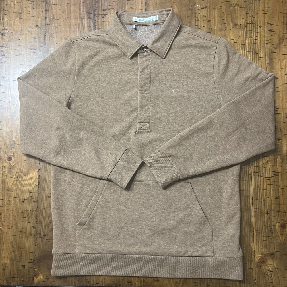 Criquet Collared Sweater Mens MediumHeather Brown Polo Pullover Kangaroo Pocket